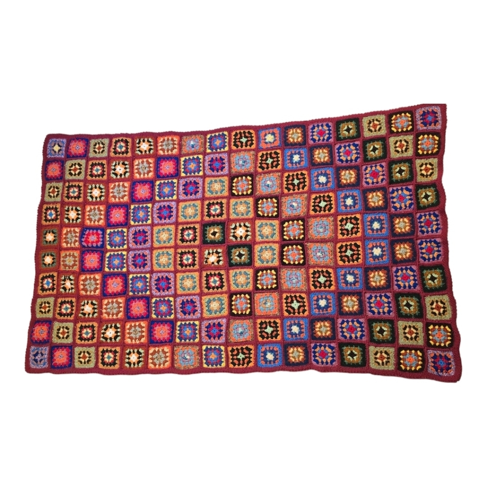 Vintage Handmade Granny Square Crochet Afghan Throw Blanket Multi Color 63"x40"